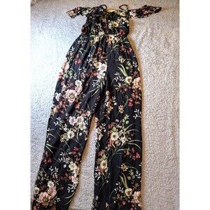Y2K Altar'd State Jumpsuit Romper Black Floral Fairy Off Shoulder Strap Womens S